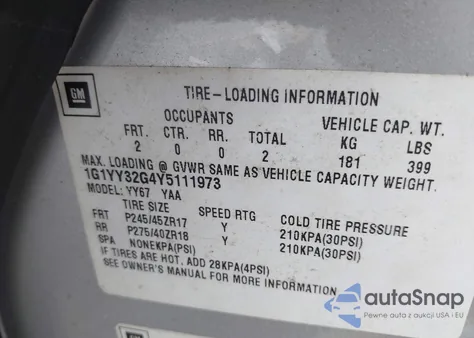 2000 Chevrolet Corvette z USA, uszkodzony, nr VIN 1G1YY32G4Y5111973